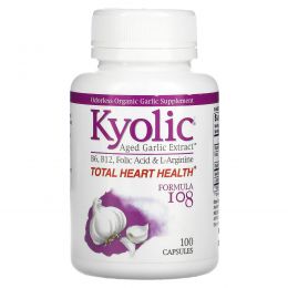 Wakunaga - Kyolic, Пищевая добавка «Совершенно здоровое сердце», формула 108, 100 капсул