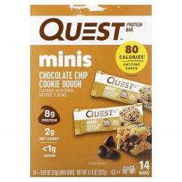 Quest Nutrition, Протеиновые мини-батончики, тесто с шоколадной крошкой, 14 батончиков, 23 г (0,81 унции)