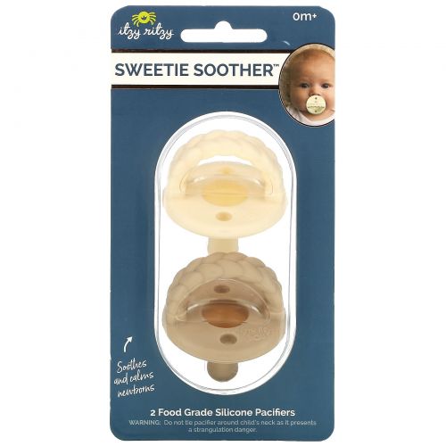 Itzy Ritzy, Sweetie Soother, 0+ Months, Cream Taupe Braid, 2 Food Grade Silicone Pacifiers