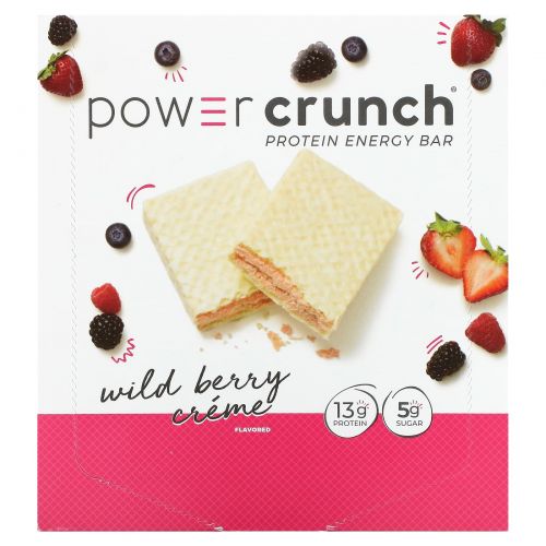 BNRG, Power Crunch, протеиновый энергетический батончик с  сливочной начинкой и вкусом диких ягод, 12 шт. по 40 г