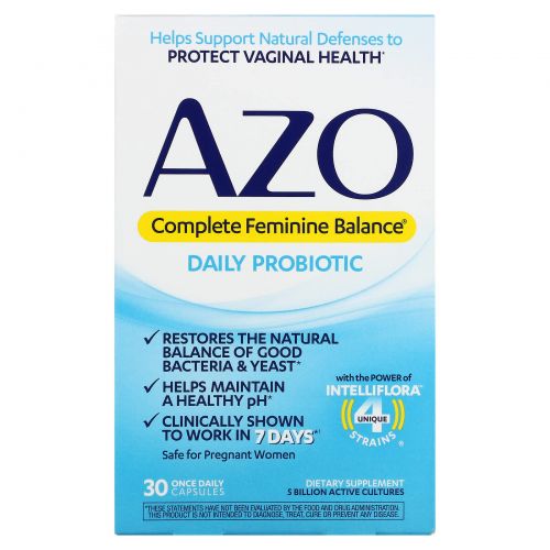 Azo, Complete Feminine Balance, Daily Probiotic, 30 Once Daily Capsules