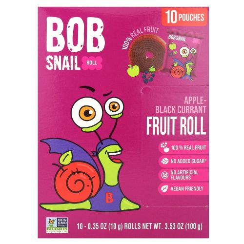 Bob Snail, роллы, яблоко и черная смородина, 10 рулетов по 10 г (0,35 унции)
