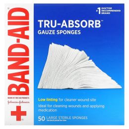 Band Aid, Tru-Absorb, марлевые губки, большие, 50 губок