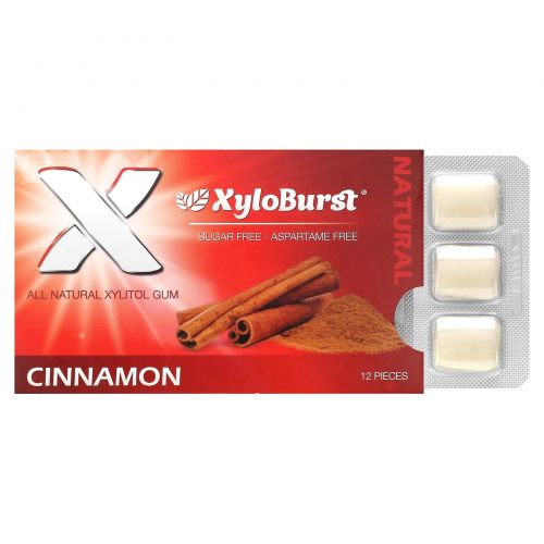 Xyloburst, полностью натуральная ксилитоловая камедь, со вкусом корицы, 12 шт.