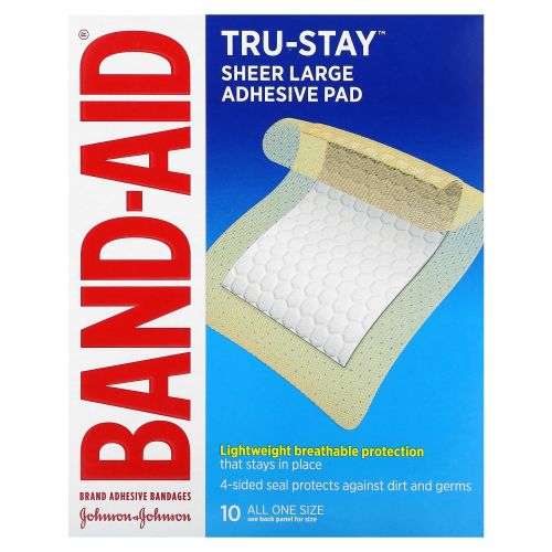 Band Aid, Брендовые пластырные бинты, клейкие подушечки, большие, 10 подушечек