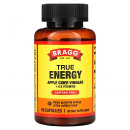 Bragg, True Energy, яблочный уксус и 6 витаминов группы B, без кофеина, 90 капсул