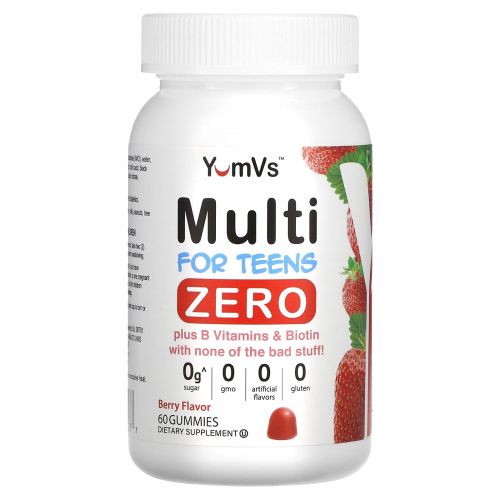 Yum-Vs, Multi, For Teens, Zero, Berry, 60 Gummies