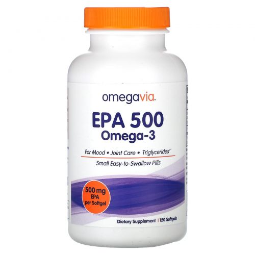 OmegaVia, EPA 500, чистая ЭПК омега-3, 500 мг, 120 капсул