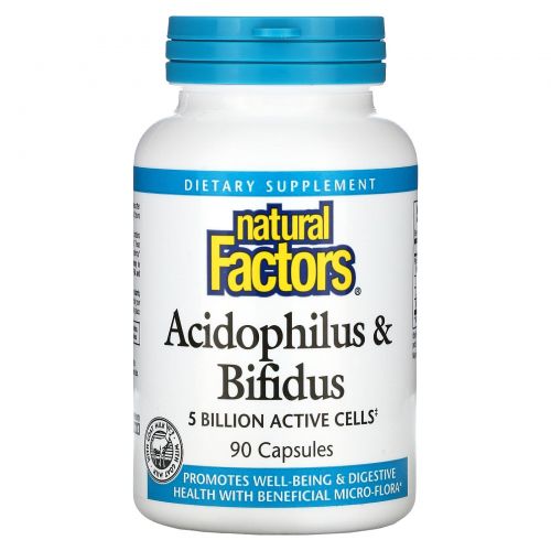 Natural Factors, Acidophilus & Bifidus, 5 Billion, 90 Capsules