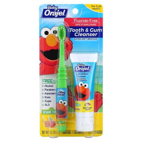 Orajel, Elmo Tooth & Gum Cleanser, Bright Banana Apple, 3-24 Months, 1 oz (28.3 g)