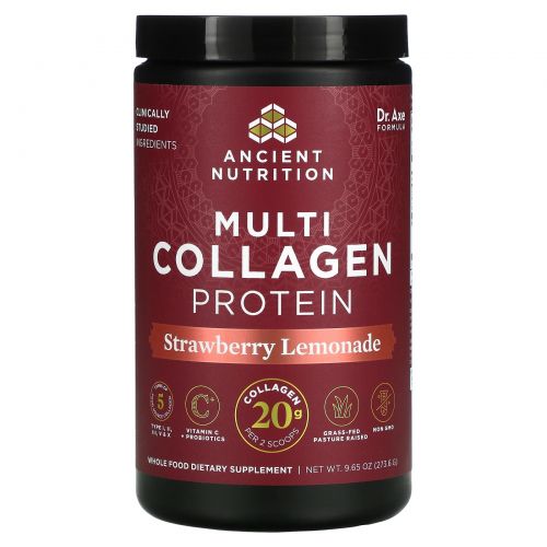 Dr. Axe / Ancient Nutrition, Multi Collagen Protein, Strawberry Lemonade, 10.1 oz ( 285.6 g)