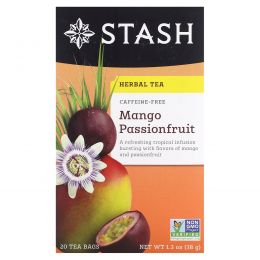 Stash Tea, Высший сорт, манго и маракуйя, травяной чай, без кофеина, 20 чайных пакетиков, 1,3 унции (38 г)