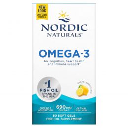 Nordic Naturals, Омега-3, с лимонным вкусом, 690 мг, 60 капсул