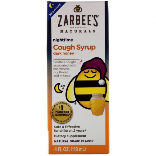 Zarbee's, Детский ночной сироп от кашля, натуральный ароматизатор-виноград, 118 мл (4 жидких унций)
