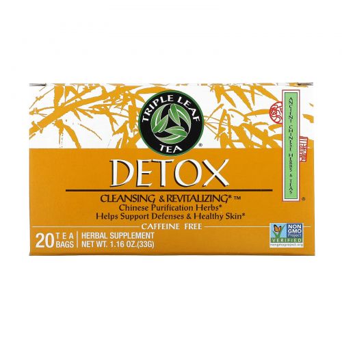 Triple Leaf Tea, Detox, 20 чайных пакетиков, 1.4 унций (40 г)