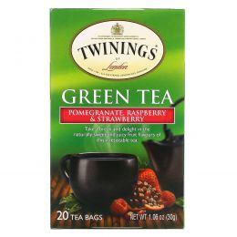 Twinings, Зелёный чай, гранат, малина и клубника, 20 пакетиков, 30 г