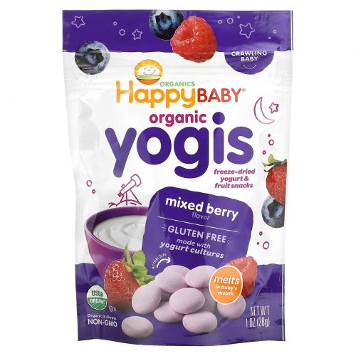 Nurture Inc. (Happy Baby), happyyogis, Йогуртово-фруктовые снэки со вкусом ягод, 1 унция (28 г)