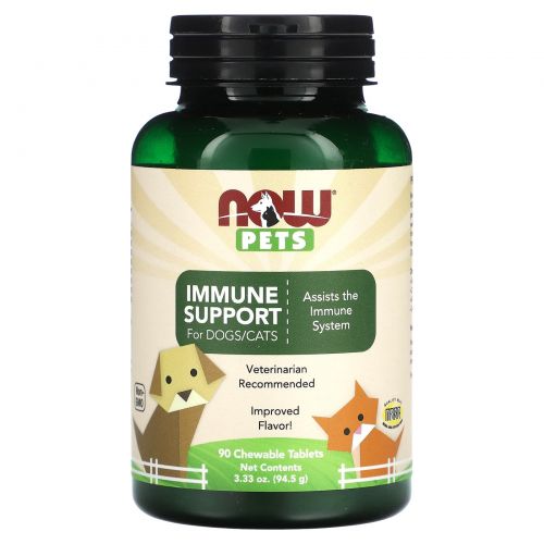 NOW Foods, Pets, поддержка иммунитета, для собак и кошек, 90 жевательных таблеток, 94,5 г (3,33 унции)