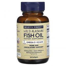 Wiley's Finest, Wild Alaskan Fish Oil, Vitamin K2, 60 Fish Oil Softgels