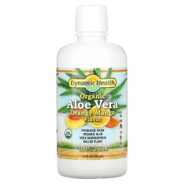 Dynamic Health  Laboratories, Organic Aloe Vera 100% Juice, Orange Mango Flavor, 32 fl oz (946 ml)