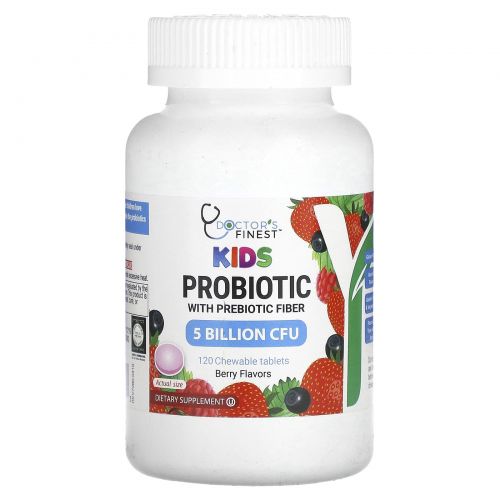 Doctor's Finest, Детский пробиотик с пребиотической клетчаткой, ягоды, 5 млрд КОЕ, 120 жевательных таблеток