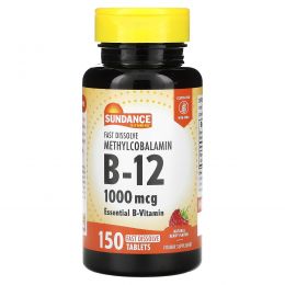 Sundance Vitamins, Витамин B12, натуральные ягоды, 1000 мкг, 150 быстро растворяющихся таблеток