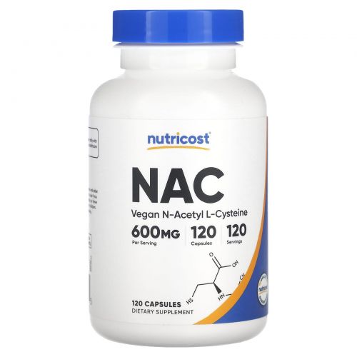 Nutricost, NAC, веганский N-ацетил L-цистеин, 600 мг, 120 капсул