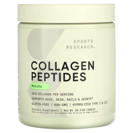 Sports Research, Collagen Peptides, Hydrolyzed Type I & III, Matcha Green Tea, 10.16 oz (288 g)