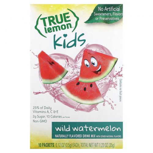 True Citrus, Kids, настоящий лимон, дикий арбуз, 10 пакетиков по 3,5 г (0,12 унции)