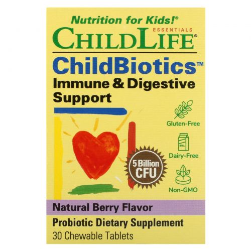 ChildLife, LiveBiotics, Immune & Digestive Support, Natural Berry Flavor, 5 Billion CFU, 30 Chewable Tablets