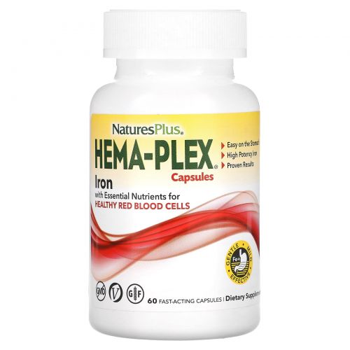 Nature's Plus, Hema-Plex, питательная добавка для здорового кровообращения, 60 растительных капсул