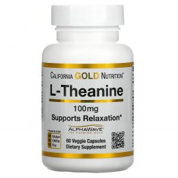 California Gold Nutrition, L-теанин, AlphaWave, способствует расслаблению, успокоению и концентрации, 100 мг, 60 вегетарианских капсул