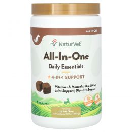 NaturVet, All-In-One, 4-In-1 Support, For Dogs, 120 Soft Chews, 16.9 oz (480 g)