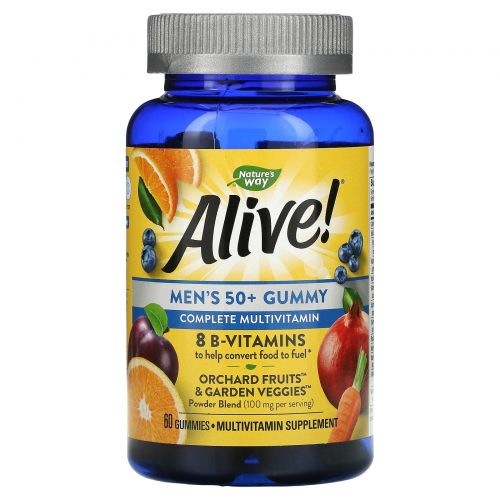 Nature's Way, Alive! Men's 50+ Gummy Vitamins, Great Fruit Flavors, 60 Gummies