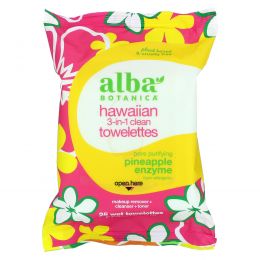 Alba Botanica, Гавайские влажные салфетки для очистки 3-в-1, 30 природных влажных салфеток