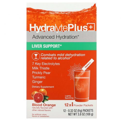 Hydralyte, Advanced Hydration, поддержка печени, красный апельсин, 12 пакетиков по 9 г (0,32 унции)
