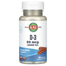 KAL, D-3, корица, 50 мкг (2000 МЕ), 200 жевательных таблеток