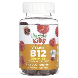 Lifeable, Детский витамин B12, натуральная малина, 500 мг, 60 жевательных таблеток