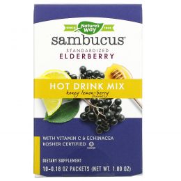 Nature's Way, Sambucus, Soothing Hot Drink MIx, Standarized Elderberry, Honey Lemon-Berry Flavored, 10 Packets 1.87 oz (53 g)