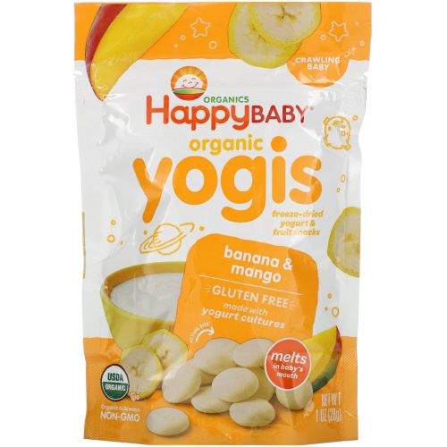 Nurture Inc. (Happy Baby), Органические йогины, сублимированные йогуртные и фруктовые закуски, банан и манго, 1 унция (28 г)