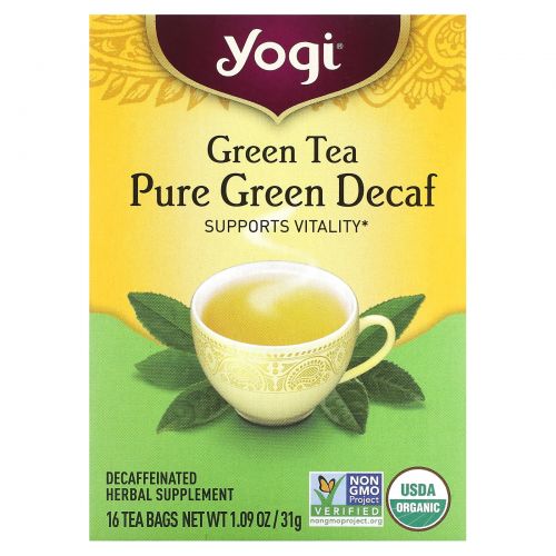 Yogi Tea, Зеленый чай Pure Green Decaf, 16 чайных пакетиков, 1.09 унций (31 г)