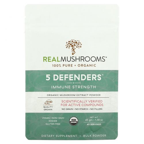 Real Mushrooms, Organic, 5 Defenders, укрепление иммунитета, 45 г (1,59 унции)