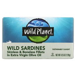 Wild Planet, Wild Sardines Skinless & Boneless Fillets In Extra Virgin Olive Oil, 4.25 oz (120 g)