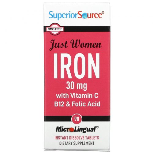 Superior Source, Just Women, Iron with Vitamin C, B12 & Folic Acid, 15 mg, 90 MicroLingual Instant Dissolve Tablets