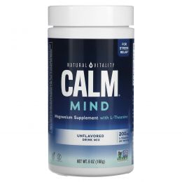 Natural Vitality, CALM Mind, магниевая добавка со смесью для приготовления напитков с L-теанином, без добавок, 168 г (6 унций)