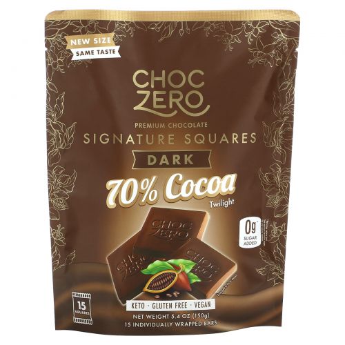 ChocZero, порционный черный шоколад, 70% какао, без сахара, 10 шт., 100 г (3,5 унции)