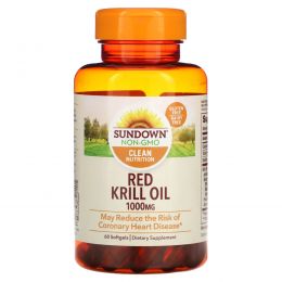 Sundown Naturals, Жир красного криля тройной крепости, 1000 мг, 60 мягких желатиновых капсул с быстрым высвобождением