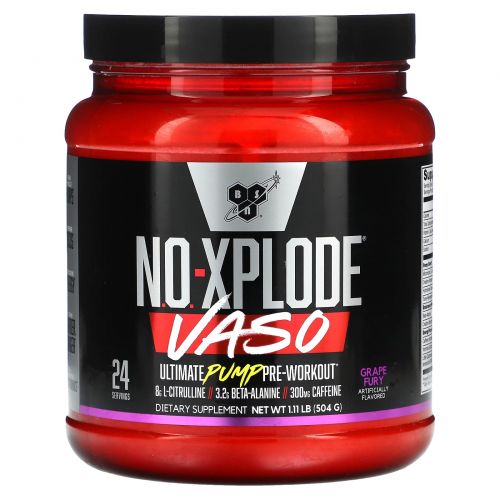 BSN, No-Xplode VASO, Ultimate Pump перед тренировкой, Grape Fury, 504 г (1,11 фунта)