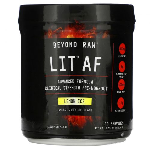 GNC, Beyond Raw, LIT AF, Clinical Strength Pre-Workout, Lemon Ice, 15.75 oz (446.4 g)