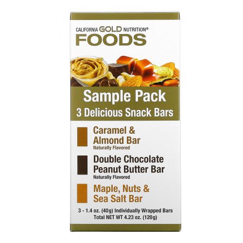 California Gold Nutrition, Sample Snack Bar Pack, 3 Bars, 1.4 oz (40 g) Each